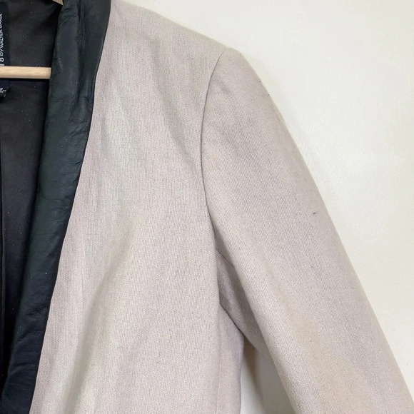 W118 WALTER BAKER | WOOL BLEND FAUX LEATHER TRIM SHAWL COLLAR BLAZER - Picture 8 of 15